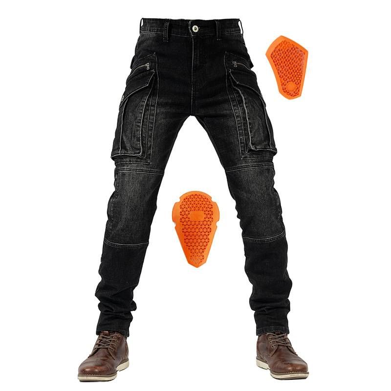 Jeans da motociclista da uomo - Pantaloni in denim elasticizzato con protezione per le ginocchia e tasche multiple per uso casual e racing (blu, nero, dalla S alla XXXL)_voghion.com