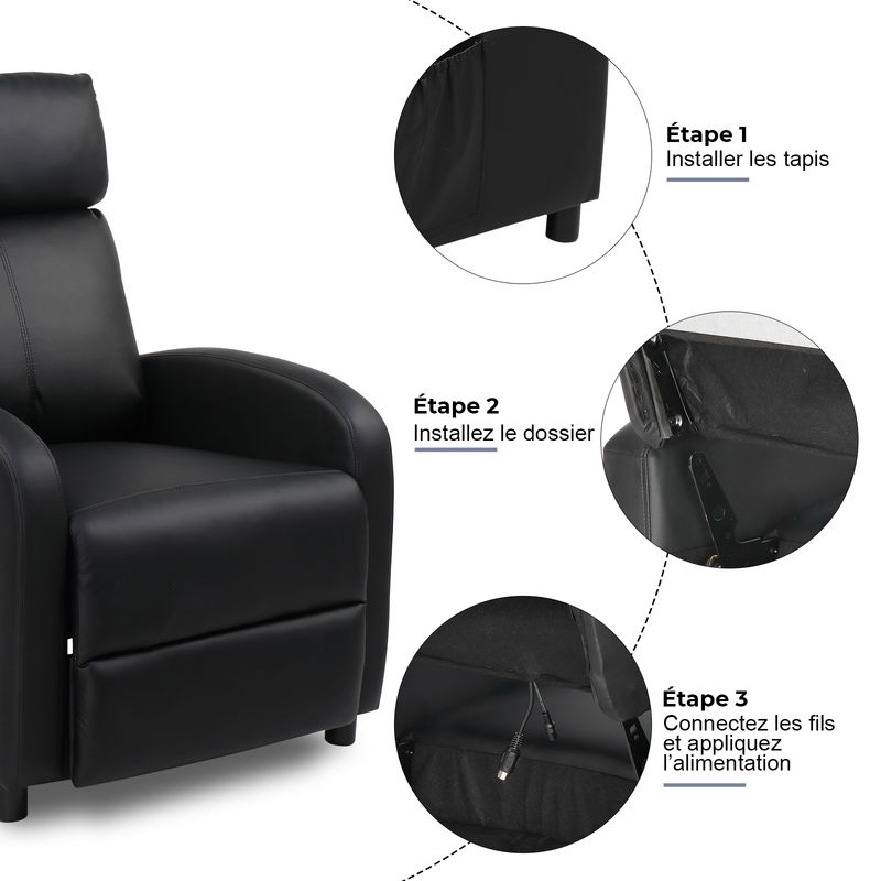 Fauteuil inclinable électrique pour salon, home cinéma, en cuir PU, avec massage et chaleur. Canapé-lit de massage._voghion.com