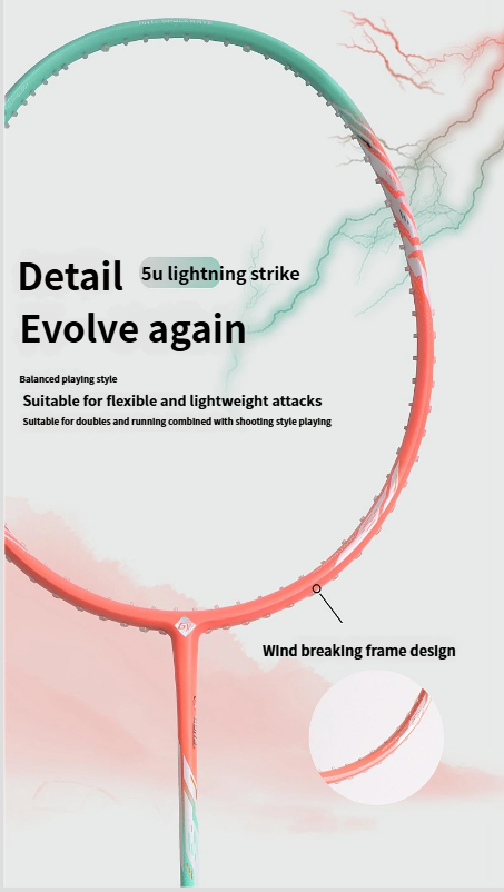 Articolo più venduto Racchetta singola da badminton per adulti Lightning Strike Super Heavy 5U in fibra di carbonio, speciale per competizioni_voghion.com