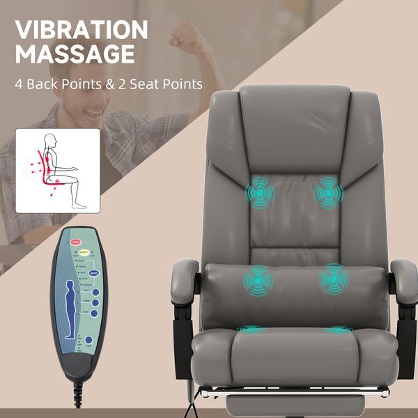 Vinsetto High Back PU Leather Massage Office Chair, 6 Vibration Points, Ergonomic With Footrest, Adjustable Height, Remote, Gray_voghion.com