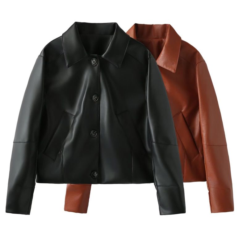 Vêtements pour femmes automne/hiver 2024 nouvelle veste courte en cuir de mode de rue_voghion.com