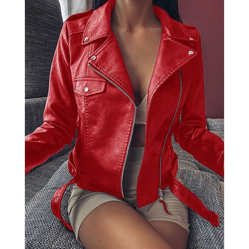 Veste courte en cuir PU pour femme, grande taille, coupe slim, nouvelle collection printemps-automne 2022_voghion.com