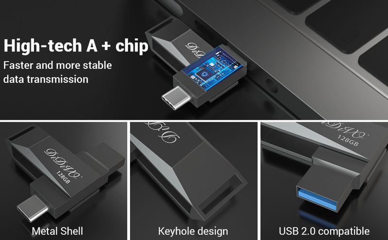 USB Flash Drive 64GB 128GB 256GB 512GB Brzi 2-u-1 USB-C Flash Drive USB 3.0 Thumb Drive Memorijske kartice Metalni Jump Drive Vanjska pohrana_voghion.com