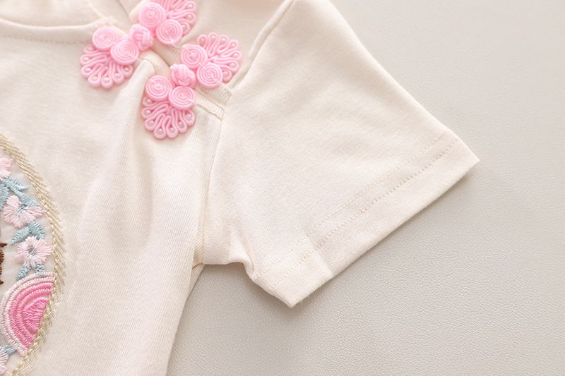 Gonna a maniche corte cinese con faccia di cavallo 2024, set da due pezzi per ragazze da 0 a 5 anni, abbigliamento estivo per bambini_voghion.com