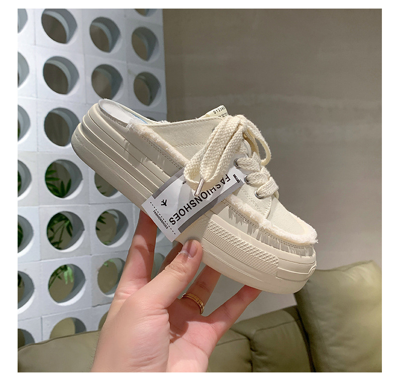 Baotou Semi-trail Canvas Shoes Women 2023 New Summer Net Red Slip-on Lazy shoes thick-soled heightened beggar shoes_voghion.com