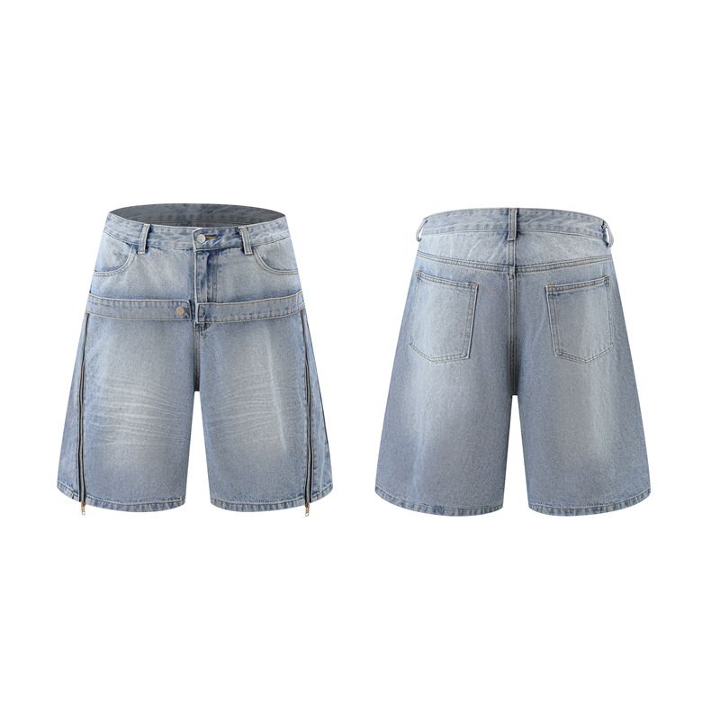 Herrenbekleidung Washed Old Denim Kurzarmjacke Weite Beinhose Anzug Herren Loose Summer Ins Denim Anzug_voghion.com