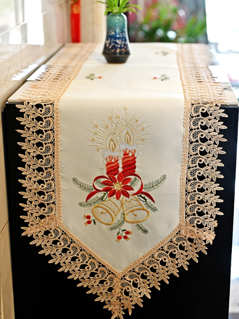 Europæisk stil minimalistisk vandopløselig blonde julebord flag Nordisk broderi stor rød garderobe TV skabs cover_voghion.com