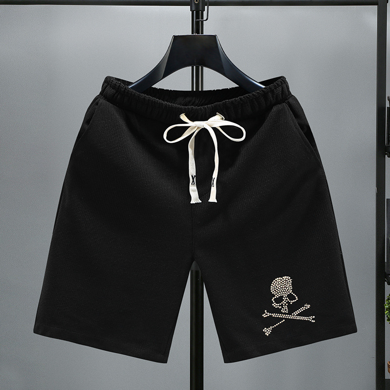Sommer-Strickshorts, bedruckte Drill-Shorts für Herren, schnell trocknende Hose, modische Freizeithose, Netzstoff, Rot, Strandmode_voghion.com
