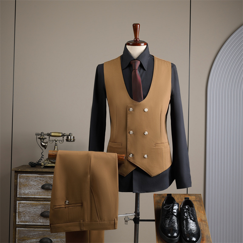CT Double Row Coffee Color For Men Groom Wedding Best Man Group Business Slim Fit Suit Set Men's Wear_voghion.com