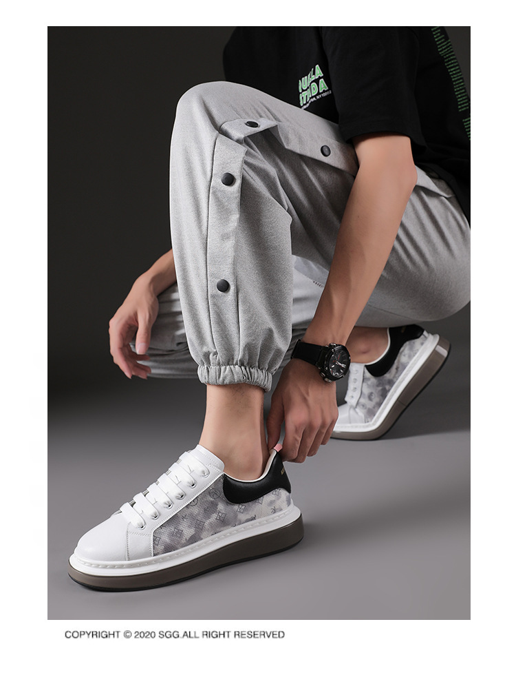 P Weiße Schuhe Herren Sommer Neue koreanische Version des dicken Bodens erhöhte lässige Eisseide atmungsaktive Mesh-Panel leuchtende Flut_voghion.com