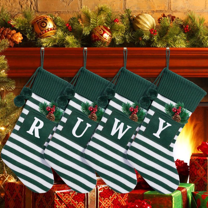 Noel Büyük Harfli Noel Çorapları Sevimli Kırmızı ve Yeşil Çizgili Noel Ağacı Kolyesi Yaratıcı Tatil Süslemeleri_voghion.com