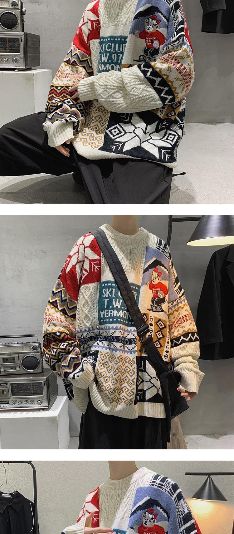 Petit ours pull col rond homme paresseux décontracté automne et hiver Couple tricot mode_voghion.com