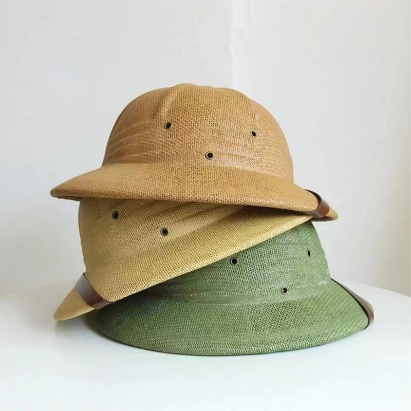 Vendita calda 100% paglia casco midollo sole estate uomini via guerra esercito cappello papà barca secchio cappelli safari giungla minatori berretto_voghion.com