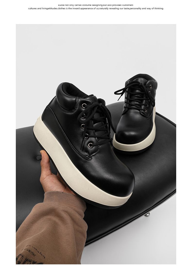 Men's Chunky Derby Boots Retro Motorcycle Style High Top Martin Boots In Yellow/Black/Brown - Fashionable & Comfortable_voghion.com