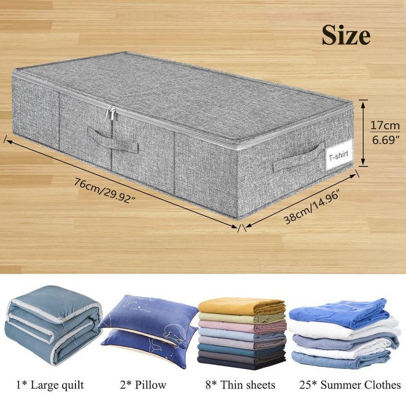 Under Bed Storage Box - 2-Pack Flat Drawer Organizers For Clothes & Blankets (Clear Plastic Space-Saving Easy Slide Design 15" Height Gray/White)_voghion.com
