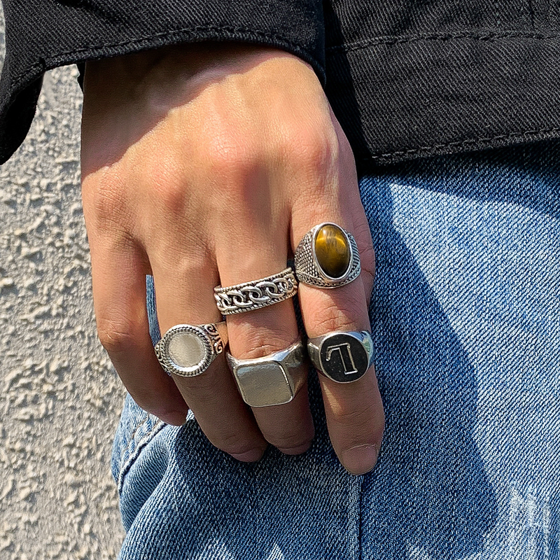 Nuevo conjunto de anillos para hombres con sensación de lujo, personalidad Simple y moderna, anillo de dedo índice geométrico y metálico_voghion.com