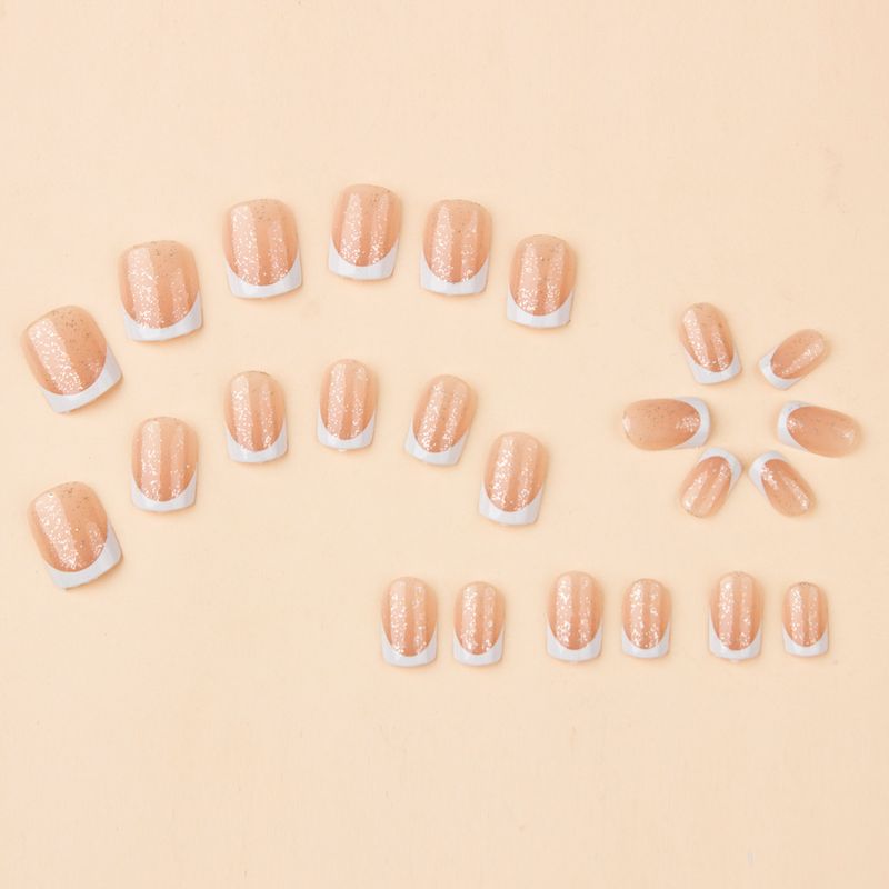 Unghie finte, tinta unita, indossabili, nail art francese con glitter, staccabili, adesivi per unghie semplici_voghion.com