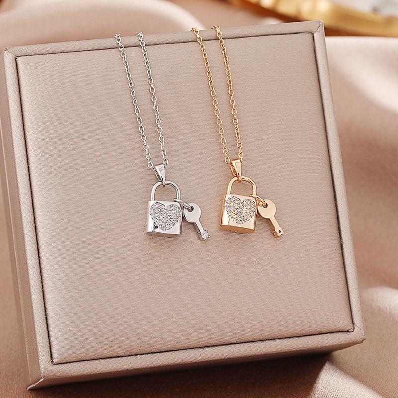 Key Heart Lock, Light Luxury Temperament, Full Diamond Titanium Steel Necklace, Female Personality, High-end Feeling,_voghion.com