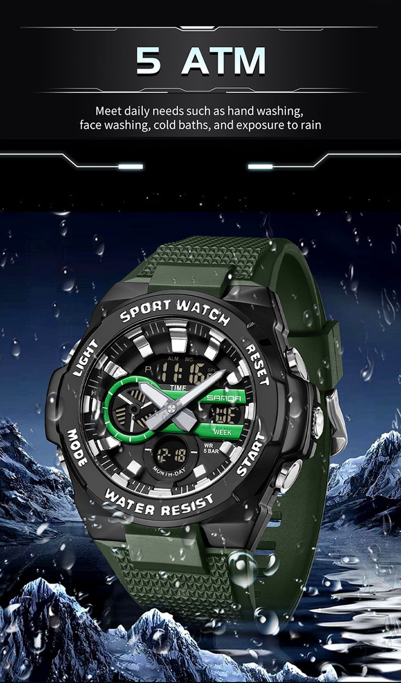Montre analogique numérique multifonction, étanche, affichage lumineux, alarme et chronomètre pour étudiants et adolescents. Montre de sport lumineuse avec réveil._voghion.com