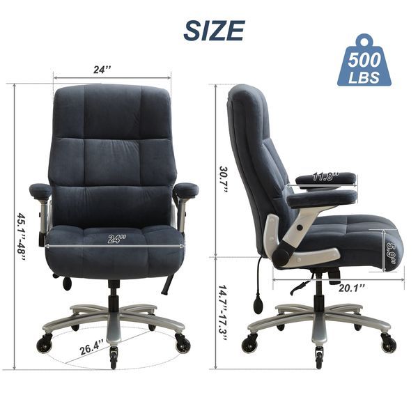 Big And Tall Office Chair 500lbs With Adjustable Lumbar Support, Fabric Executive Computer Chair With 2D Flip-up Armrests, Ergonomic Chair Quiet Rub_voghion.com