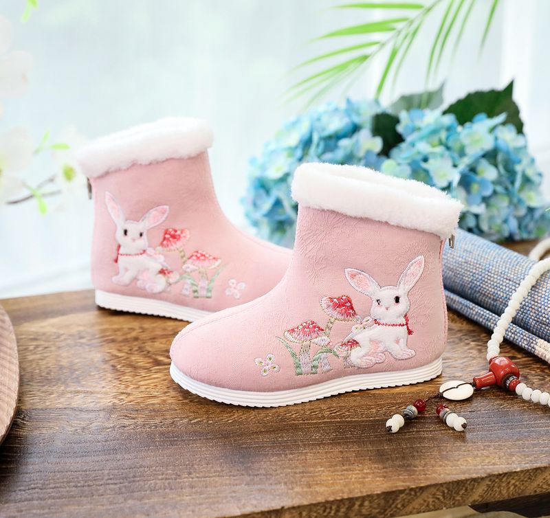 Stivali corti in cotone per bambini, autunno e inverno, in tessuto Hanfu ricamato, taglia S, per spettacoli di danza in stile cinese_voghion.com