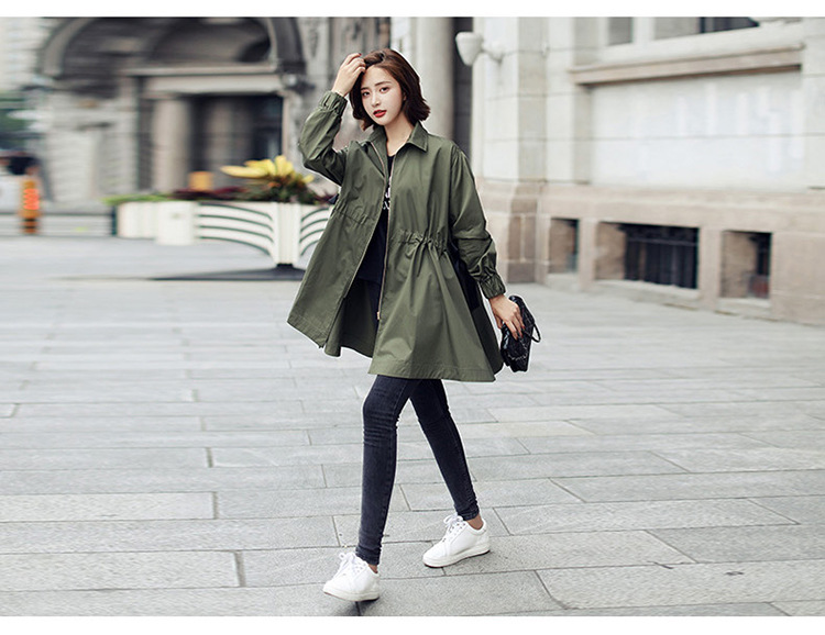 Γυναικεία καμπαρντίνα στρατιά πράσινη μεγάλου μεγέθους casual μακριά μανίκια_voghion.com