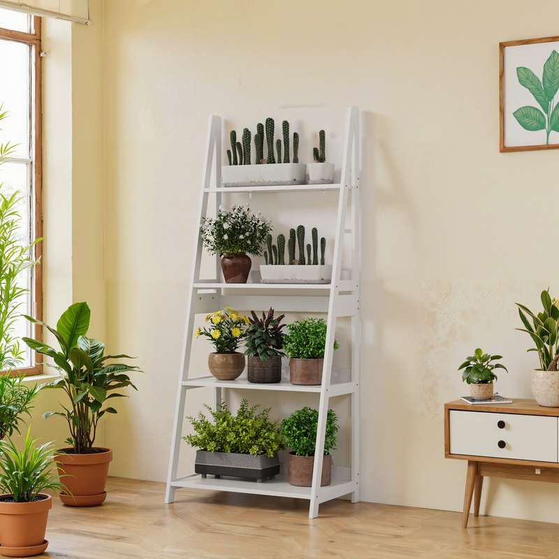 Bücherregal Mit Leiterdesign, 4 Ebenen, Bodenstehendes Regal Für Homeoffice, Bianco_voghion.com