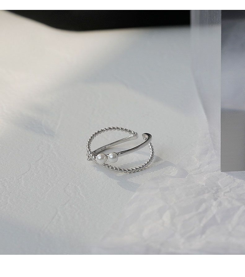 Anello con croce di perle per donna, alla moda, semplice, aperto, stile minimalista, leggero, di lusso, nicchia._voghion.com