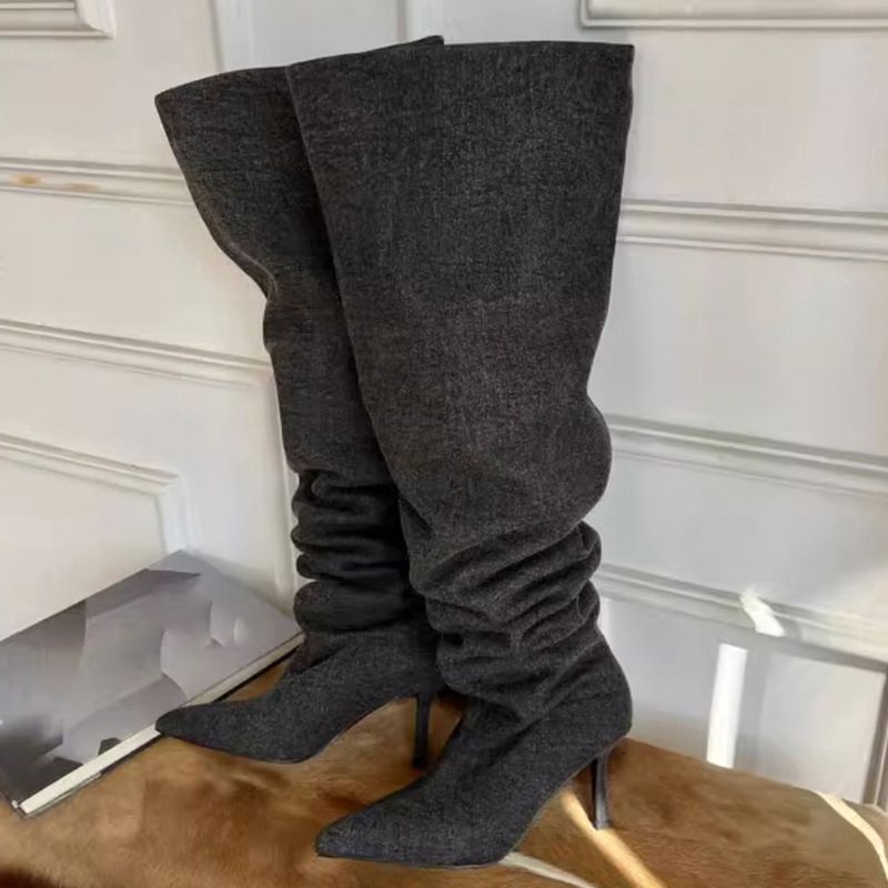 High Heel lange Stiefel 2023 Herbst neue europäische und amerikanische Mode spitze Stilettos über dem Knie breite Stiefel Großhandel Lieferung_voghion.com