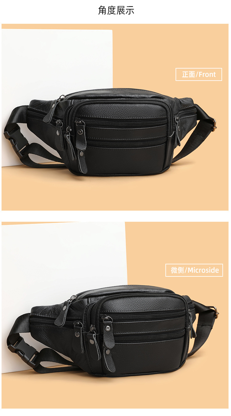 The first layer of cowhide men's bag real cowhide sports running waist bag men's waterproof large capacity multi-compartment chest bag wallet bags_voghion.com