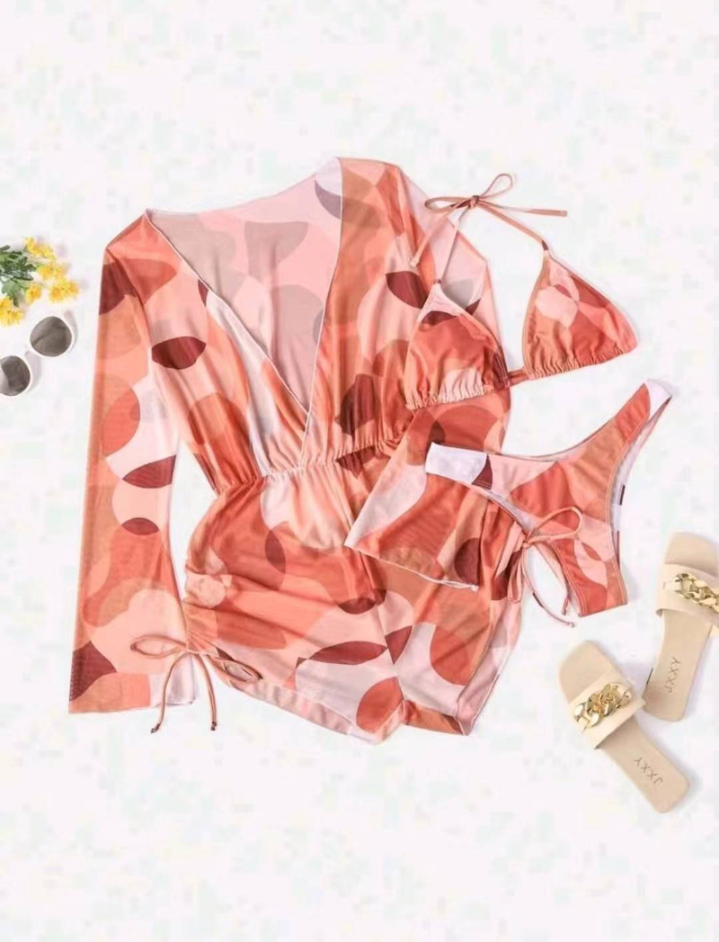 Traje de baño europeo nuevo de tres piezas 2024 Bikini de mujer Bikini de una pieza con manga larga y parte superior de malla_voghion.com