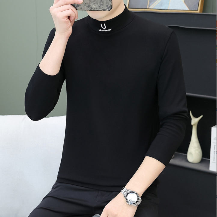 Maglietta a mezza manica da uomo a collo alto autunno e inverno nella tendenza del colletto spesso con base a T-shirt_voghion.com