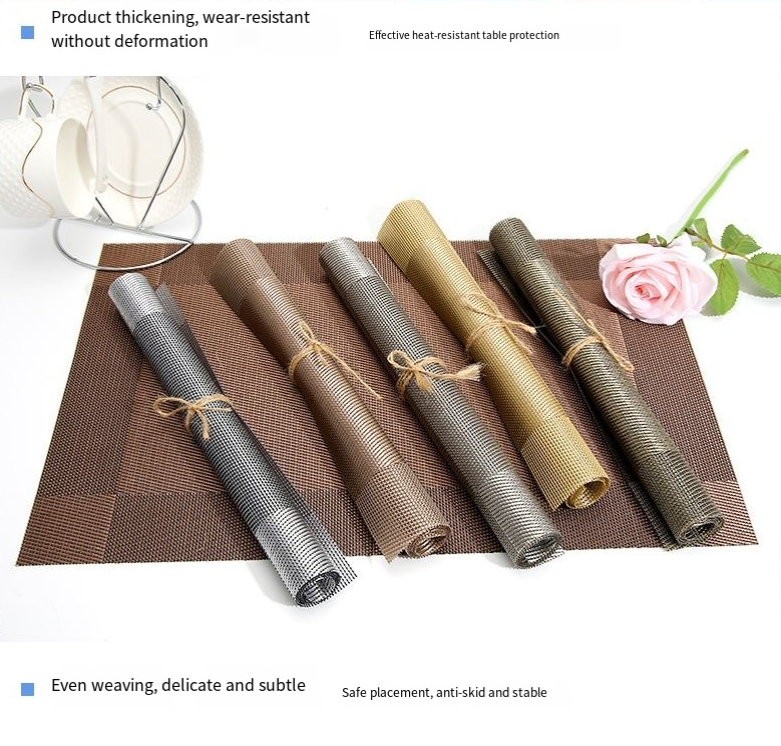 Single frame placemat woven easy to clean European style insulation mat coaster Textilene table mat hotel home PVC western placemat_voghion.com