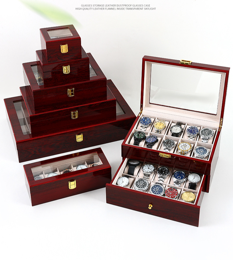 Uhrenaufbewahrungsbox Lackierte Uhrenbox Schmuckschatulle aus Perlenvlies Geschenkbox Staubdichte Aufbewahrungsbox für Herren- und Damenschmuck_voghion.com