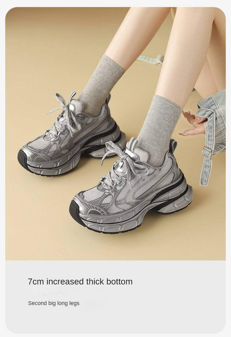 cameido Women's dad shoes, casual sports shoes with a slightly pearlescent mesh upper splicing, a thick sole for height increase for autumn 2024_voghion.com