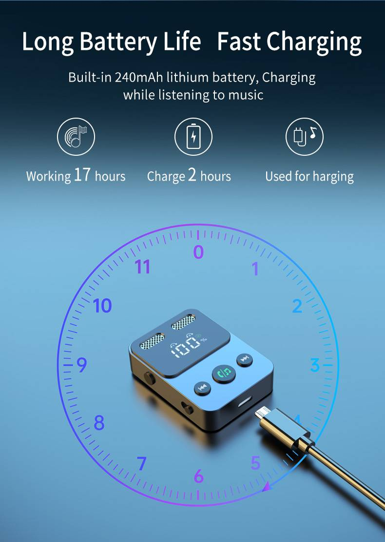 Ricevitore Bluetooth 5.3 BR17 - Adattatore doppio microfono per auto, altoparlante, auricolare - Batteria a lunga durata, ricarica rapida, modalità TX,_voghion.com