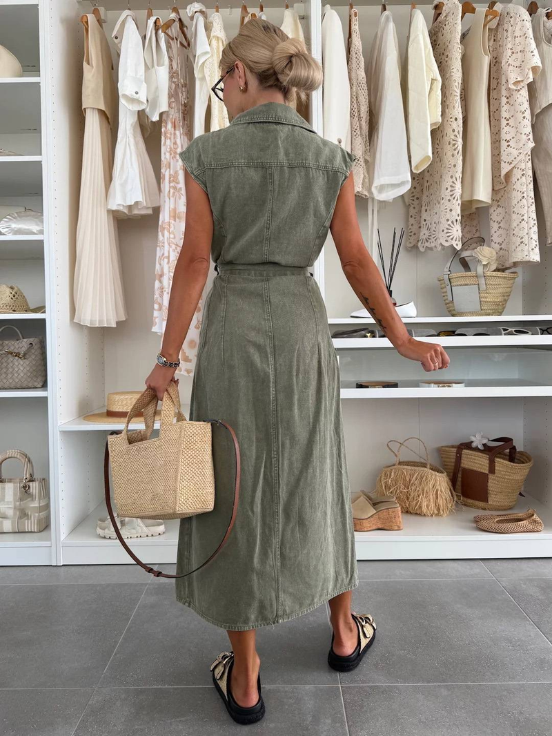 Abito monopetto senza maniche in denim casual di nuova moda da donna_voghion.com