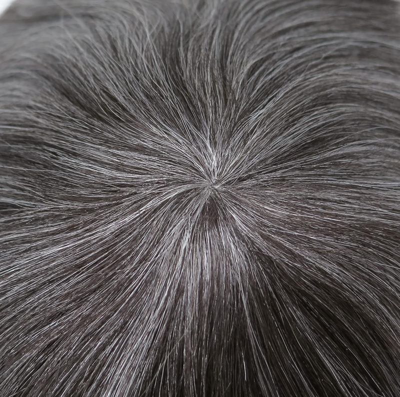 Euro Injection Toupee For Men 100% European Virgin Human Hair Injection Thin Skin Base Hair Replacement System Natural Black With 50% Grey Color #1B50_voghion.com