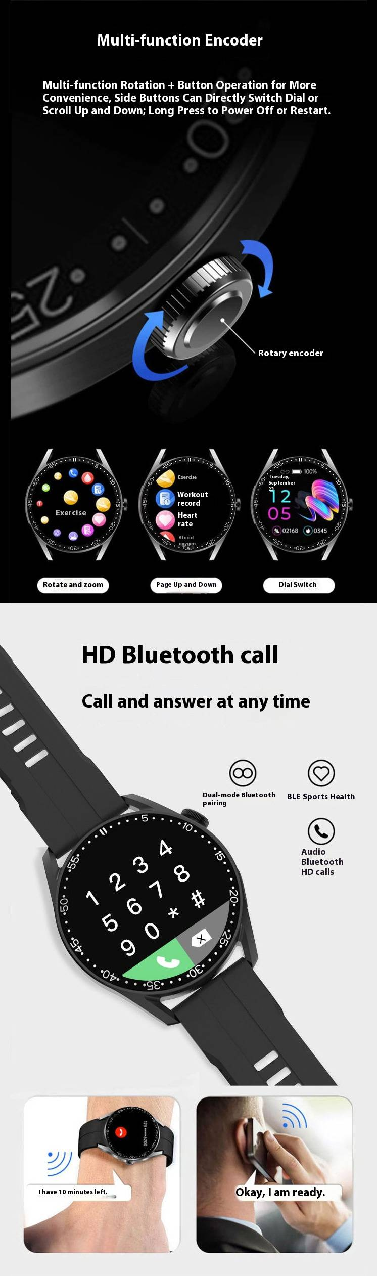 GT9 Smart Watch With Blood Glucose Monitoring, Heart Rate & Blood Oxygen Tracking, Bluetooth Calls, Waterproof Fitness Tracker For IOS/Android_voghion.com