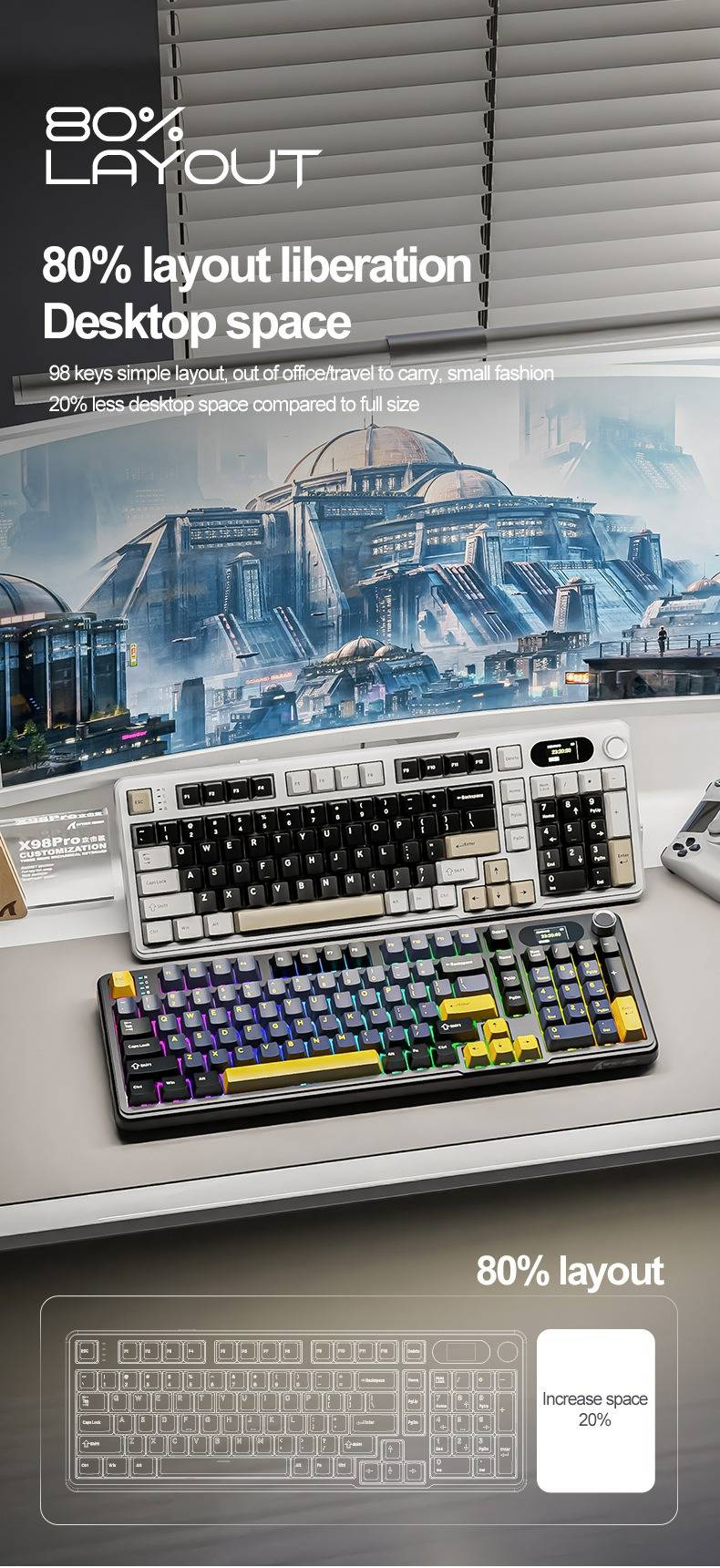 Attack Shark X98 Pro Wireless Mechanical Keyboard,Tri-Mode Custom Keyboard With Smart Display&Knob,Web Driver RGB Gaming Keyboard _voghion.com