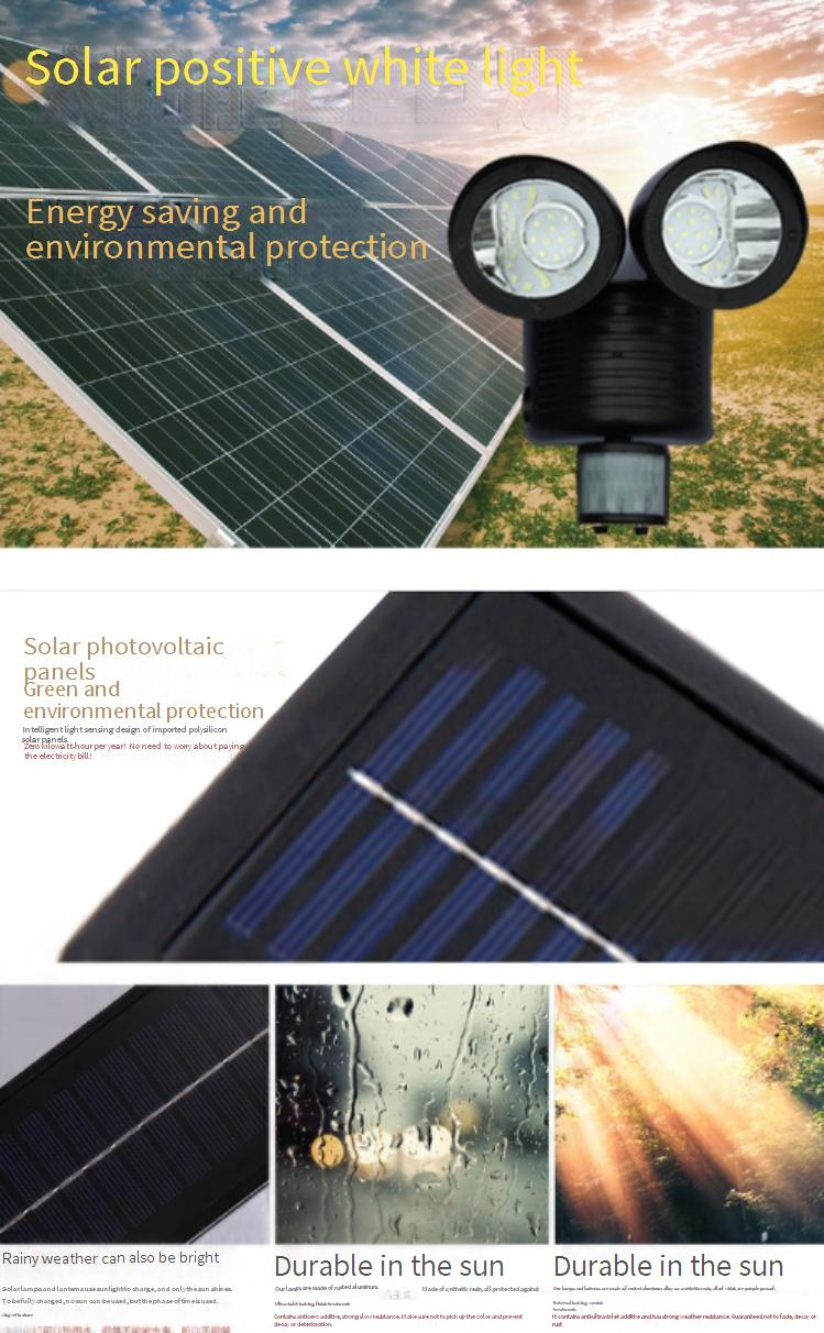 Lámpara solar con sensor de movimiento, doble cabezal, 22 LED, impermeable, para exteriores, iluminación de paisajes, para jardín, caminos y garajes._voghion.com