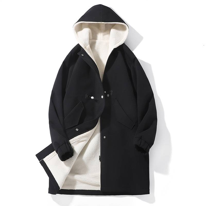 Parka invernale da uomo con fodera in pile – Cappotto lungo con cappuccio di ispirazione britannica e chiusura con cerniera (misto poliestere, vestibilità oversize, pesante)_voghion.com