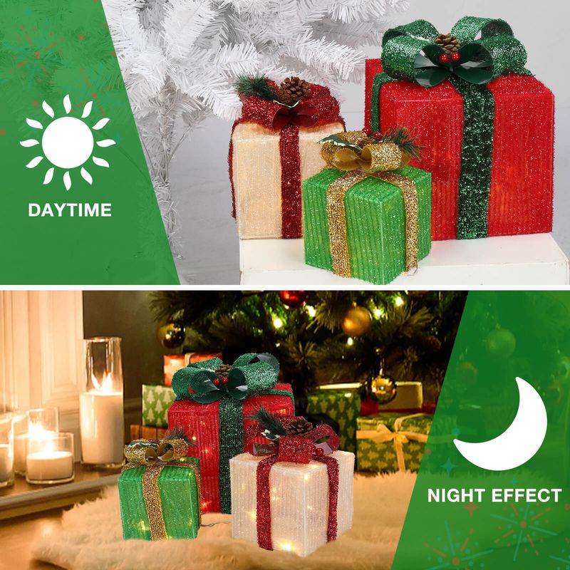 Box ABS Plastic Frame LED 60 Light Warm White Light Three-Piece Set Onion Cloth Christmas Gift Box_voghion.com