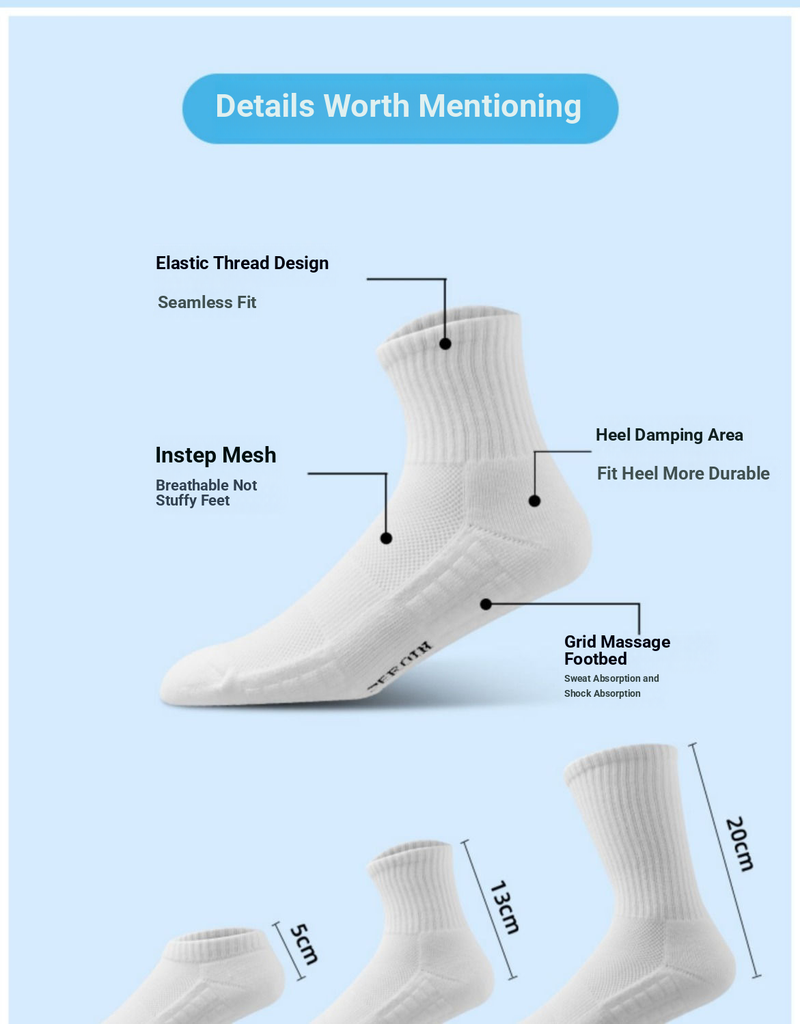 Chaussettes montantes respirantes, absorbant la transpiration et les chocs, pour l'automne et l'hiver. Semelle éponge épaisse. Idéales pour la course, le basketball et bien plus encore (lot de 5 paires)._voghion.com