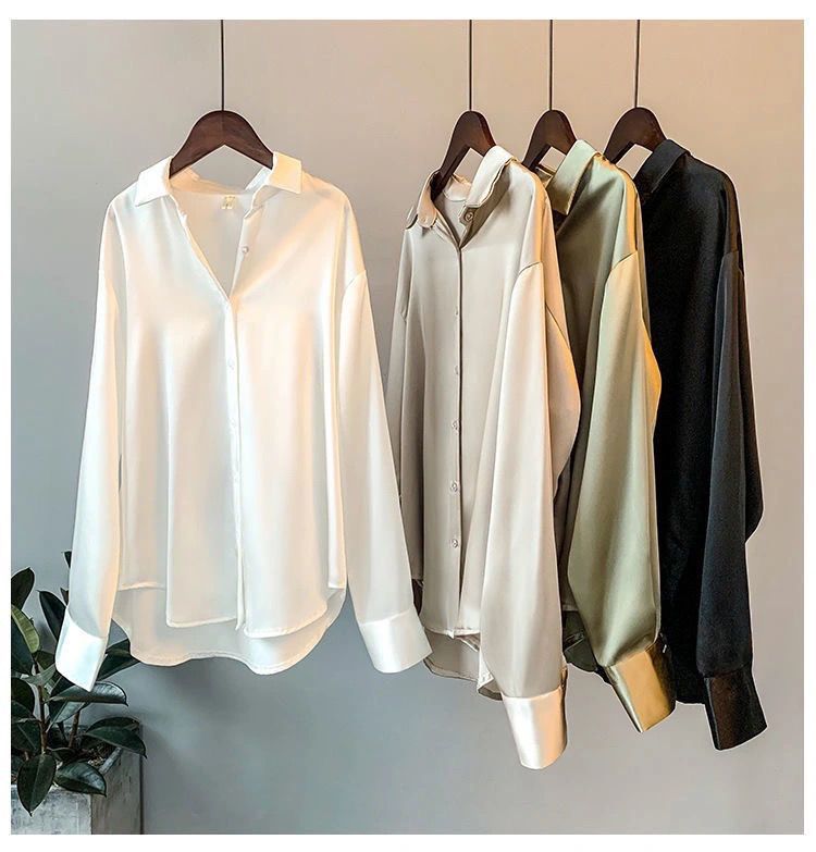 Abbigliamento da donna Camicia in raso a maniche lunghe Primavera e autunno Camicia retrò Top_voghion.com