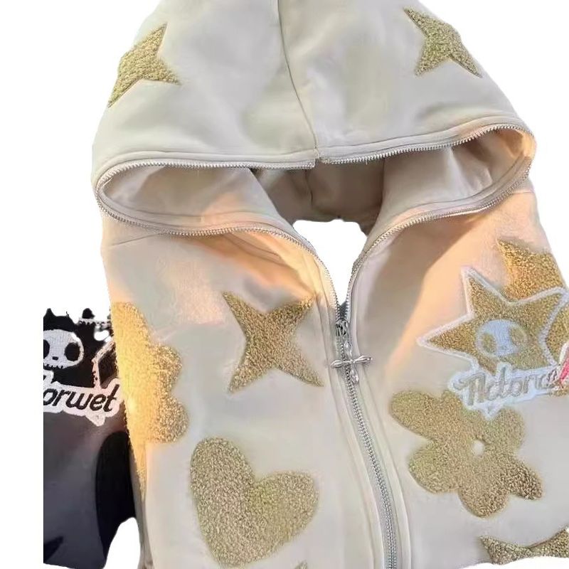 2023 New Star Pattern Print Full Face Zipper Harajuku Zip-Up Hoodie Sweatshirt Jacket_voghion.com