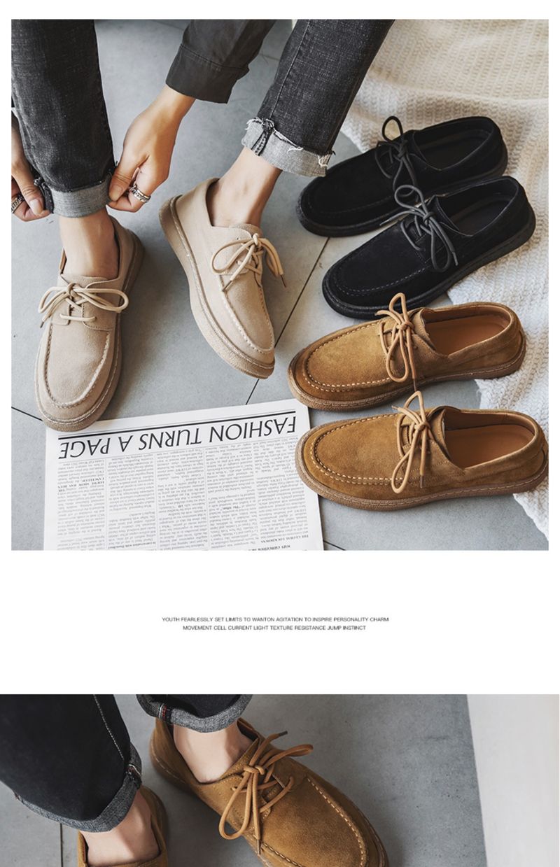Solid Color Handmade Retro Suede Casual Shoes_voghion.com