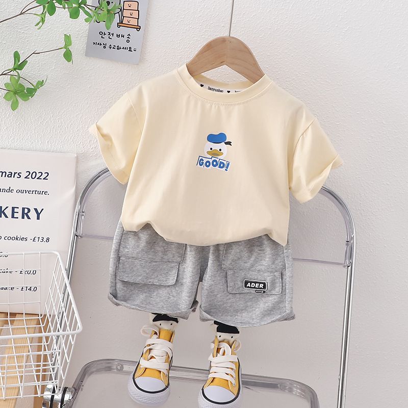 2024 Summer New Back Cartoon Wings Short sleeved Set for Boys Two Piece Shorts_voghion.com