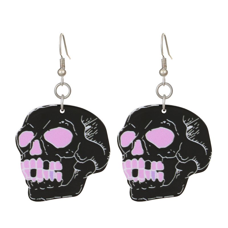Boucles d'oreilles en acrylique pour femme, motif chauve-souris, motif crâne drôle et sombre, tendance et créative, pour Halloween_voghion.com