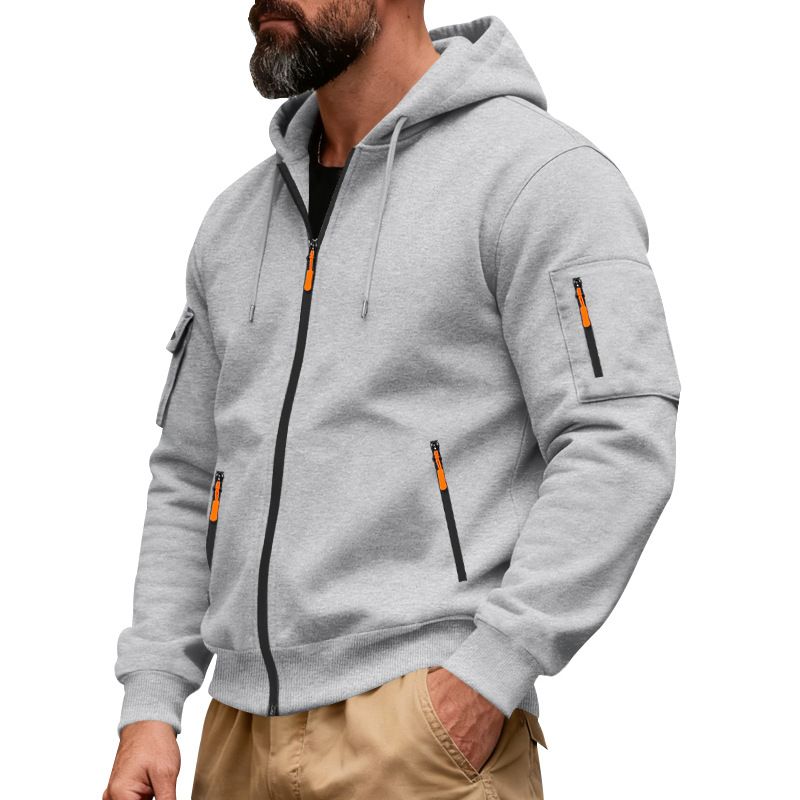 Heavyweight Fleece-Lined Work Jacket For Men – Utility Hooded Zip-Up With Tibetan Blue & Khaki Options_voghion.com